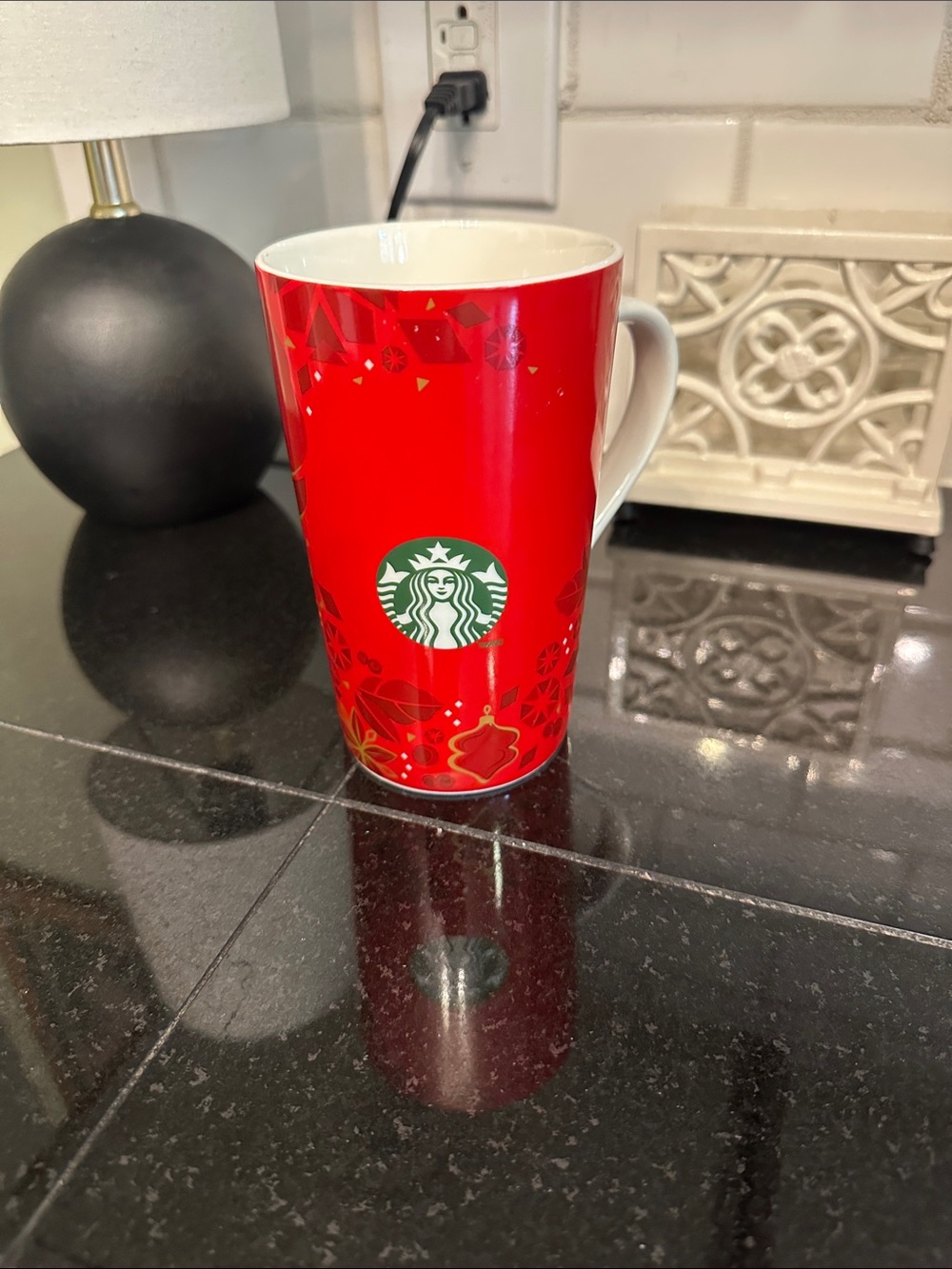 Starbucks Red Ceramic Holiday Mug with Green Siren Emblem